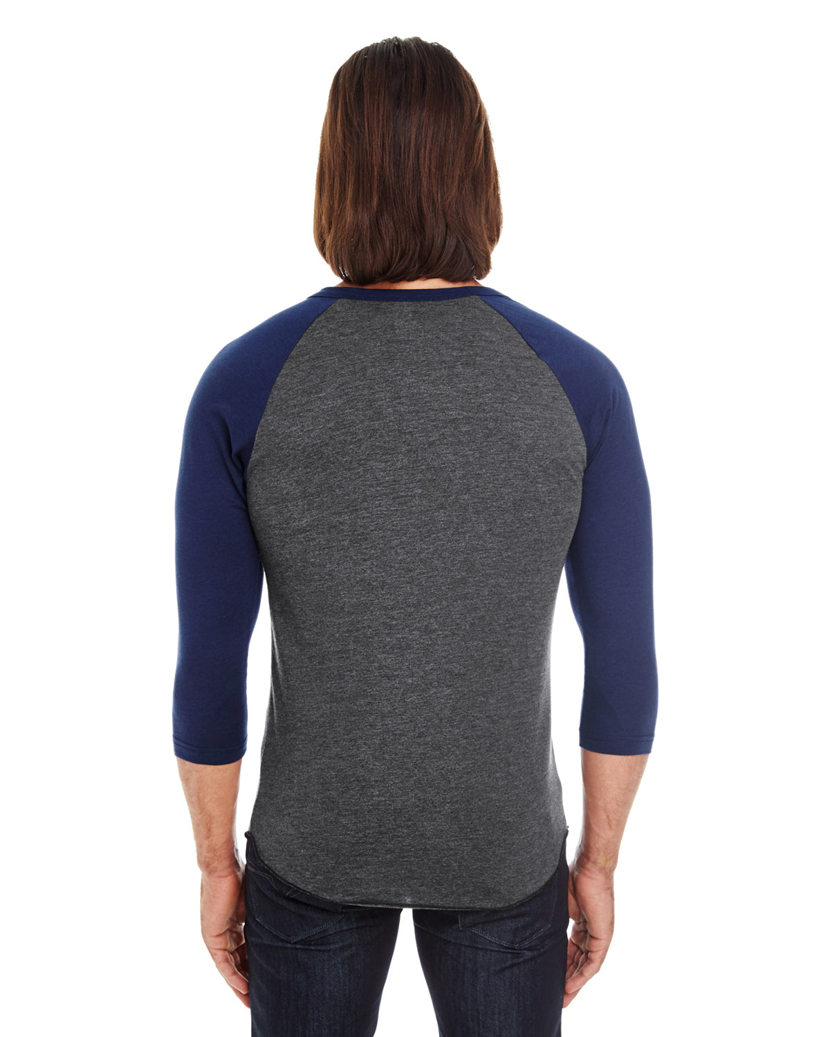 Unisex Poly-Cotton 3/4-Sleeve Raglan T-Shirt - Heather Black / Navy