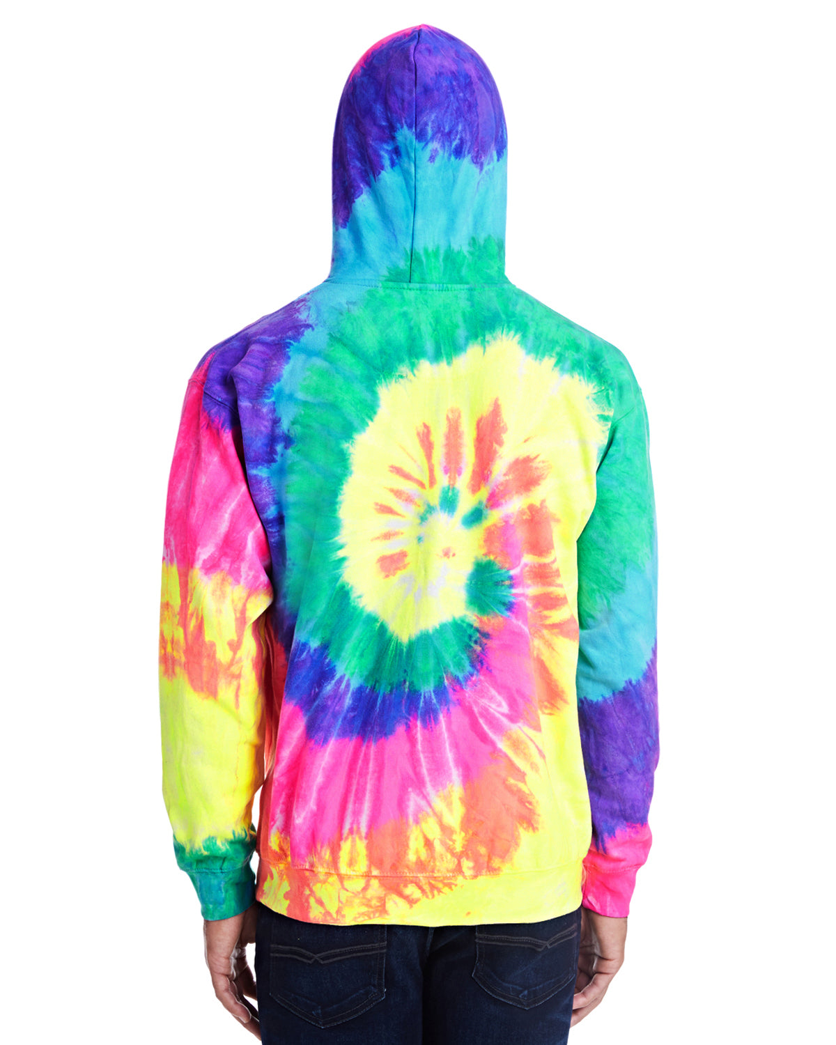 Unisex Tie-Dyed Pullover Hoodie - Neon Rainbow