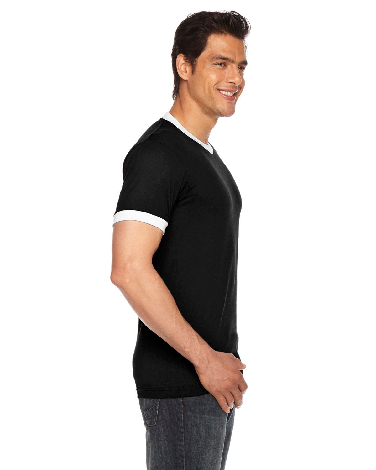 UNISEX Poly-Cotton Short-Sleeve Ringer T-Shirt - Black / White
