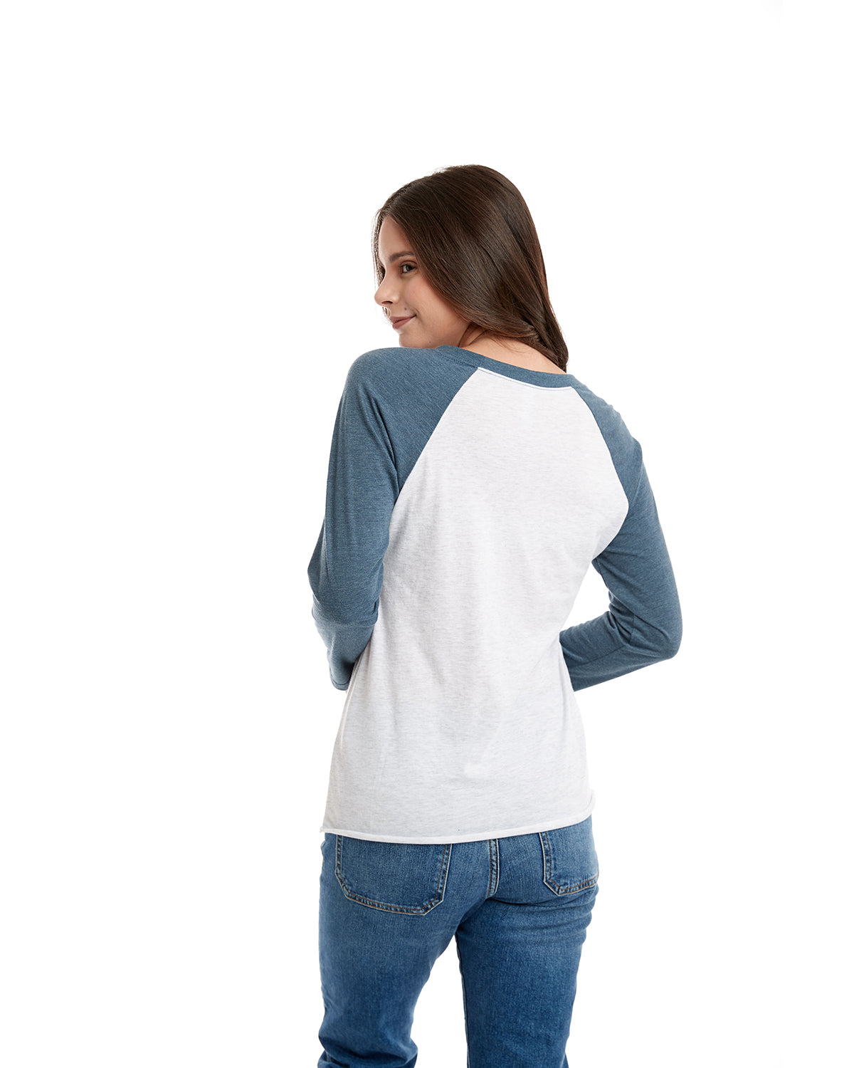 Unisex Triblend 3/4-Sleeve Raglan - Indigo / Heather White