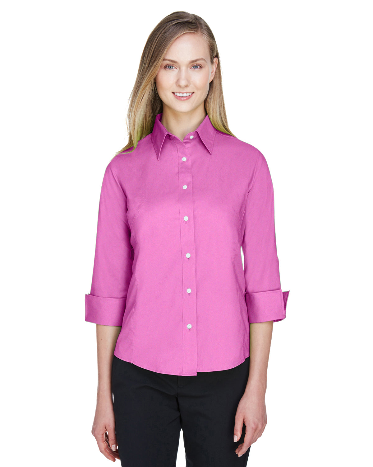Women's Perfect Fit™ 3/4-Sleeve Stretch Poplin Blouse - Charity Pink