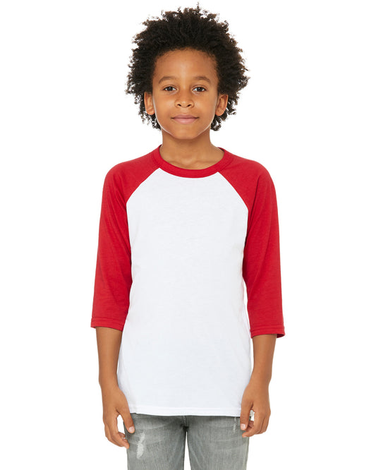 Youth 3/4-Sleeve Baseball T-Shirt - White / Red