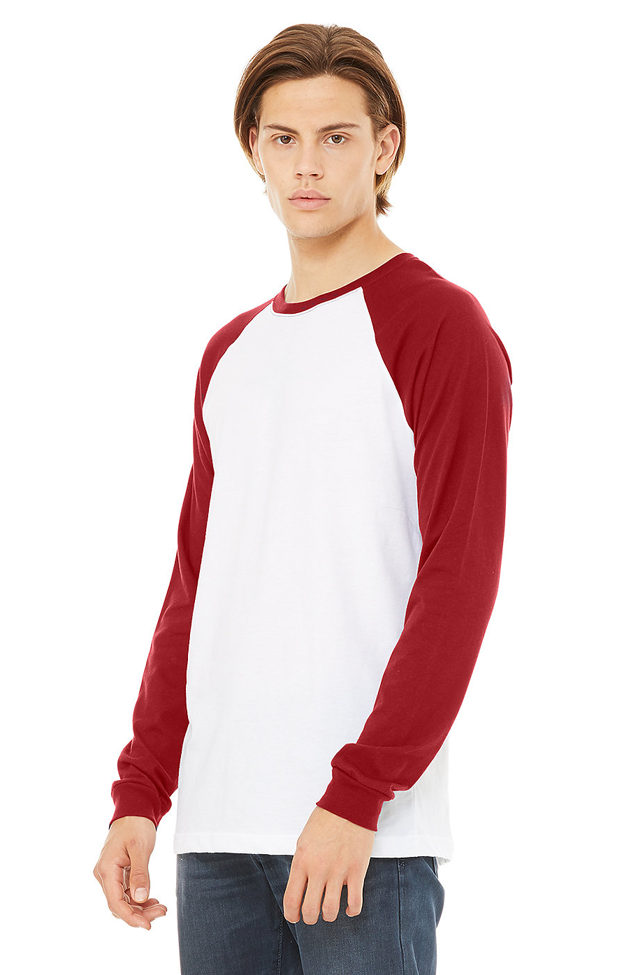 Men's Jersey Long-Sleeve Baseball T-Shirt - White / Canvas Red