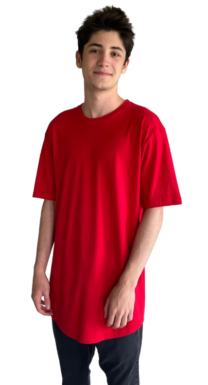 Men's Cotton Long Body Crew - Red