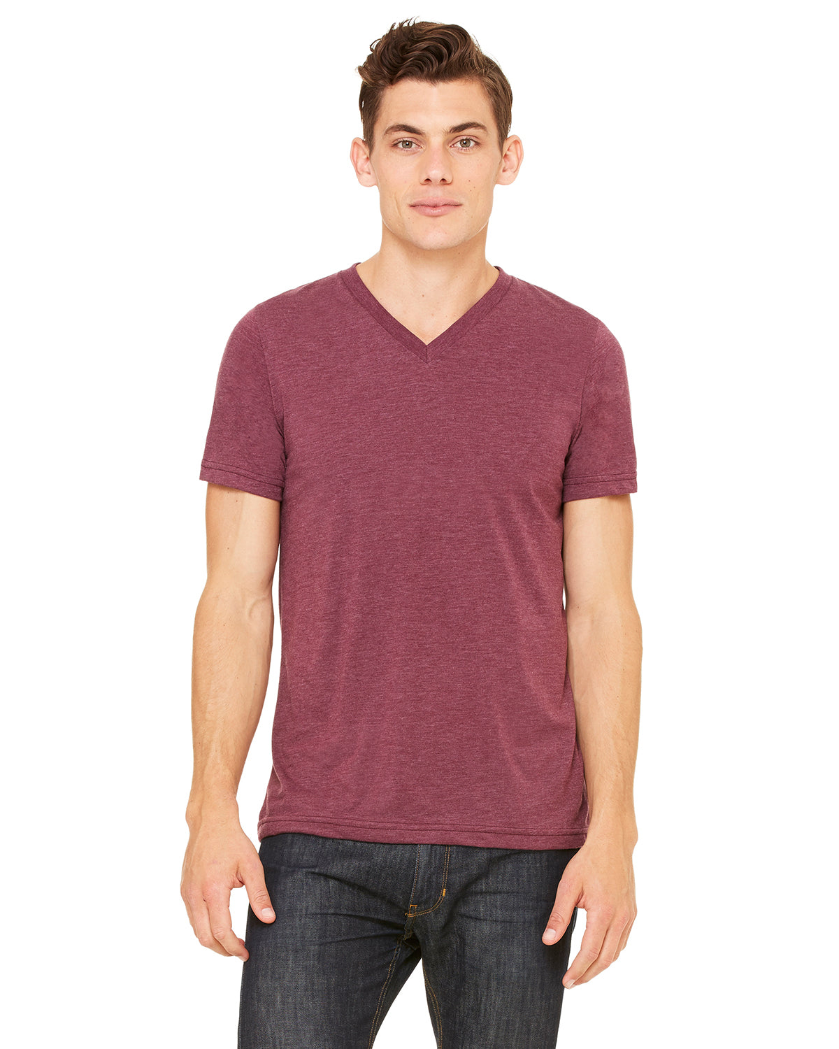 Unisex Triblend V-Neck T-Shirt - Maroon Triblend