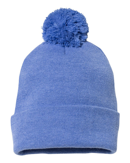 Pom-Pom 12" Knit Beanie - Heather Royal