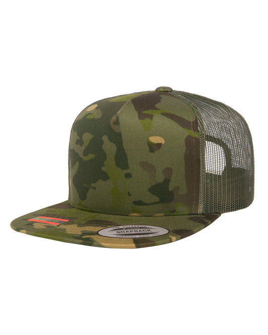 Unisex 5-Panel Flat Bill Trucker Cap - Multicam Tropic / Green