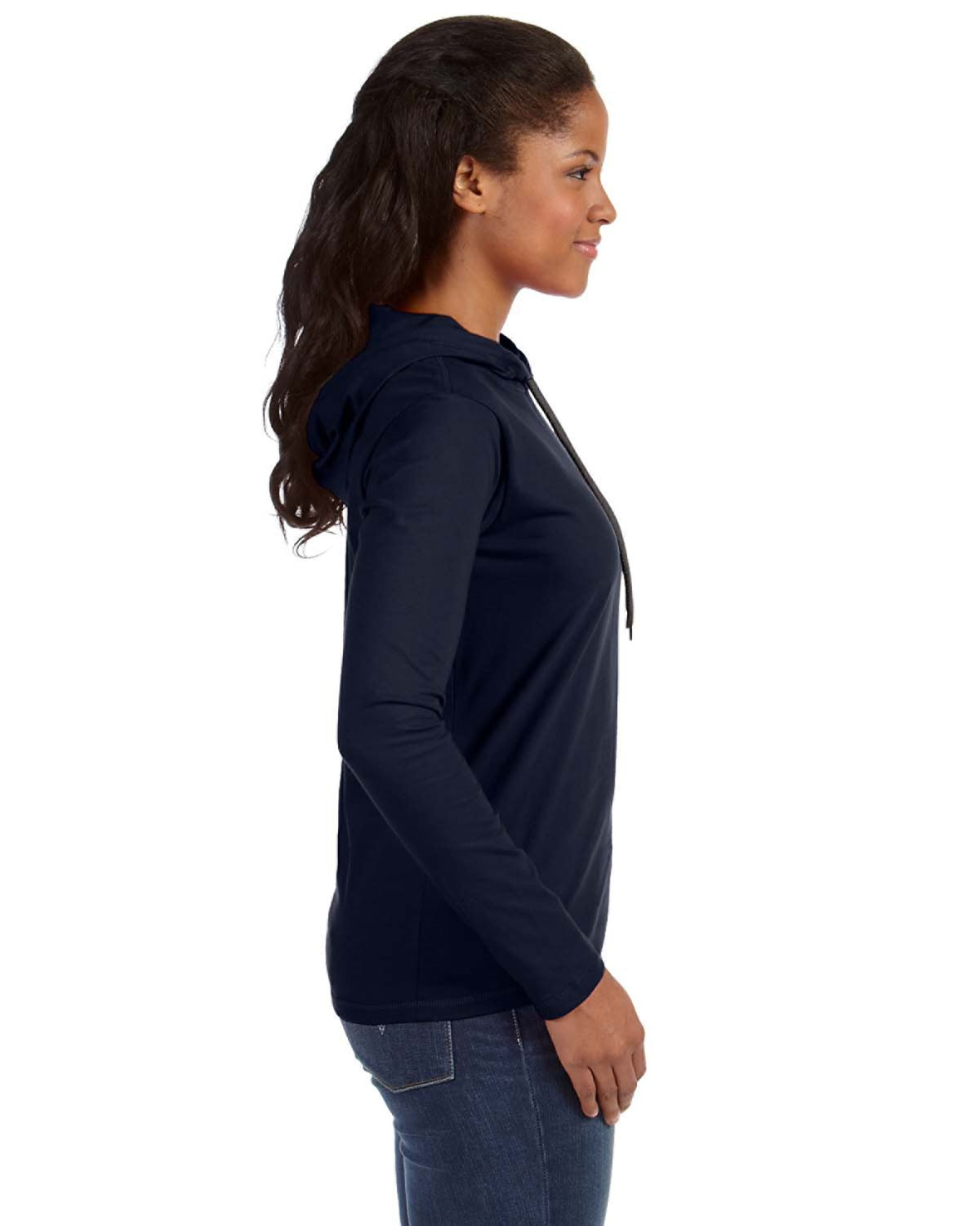 Women's Lightweight Long-Sleeve Hooded T-Shirt - Navy / Dark Gray