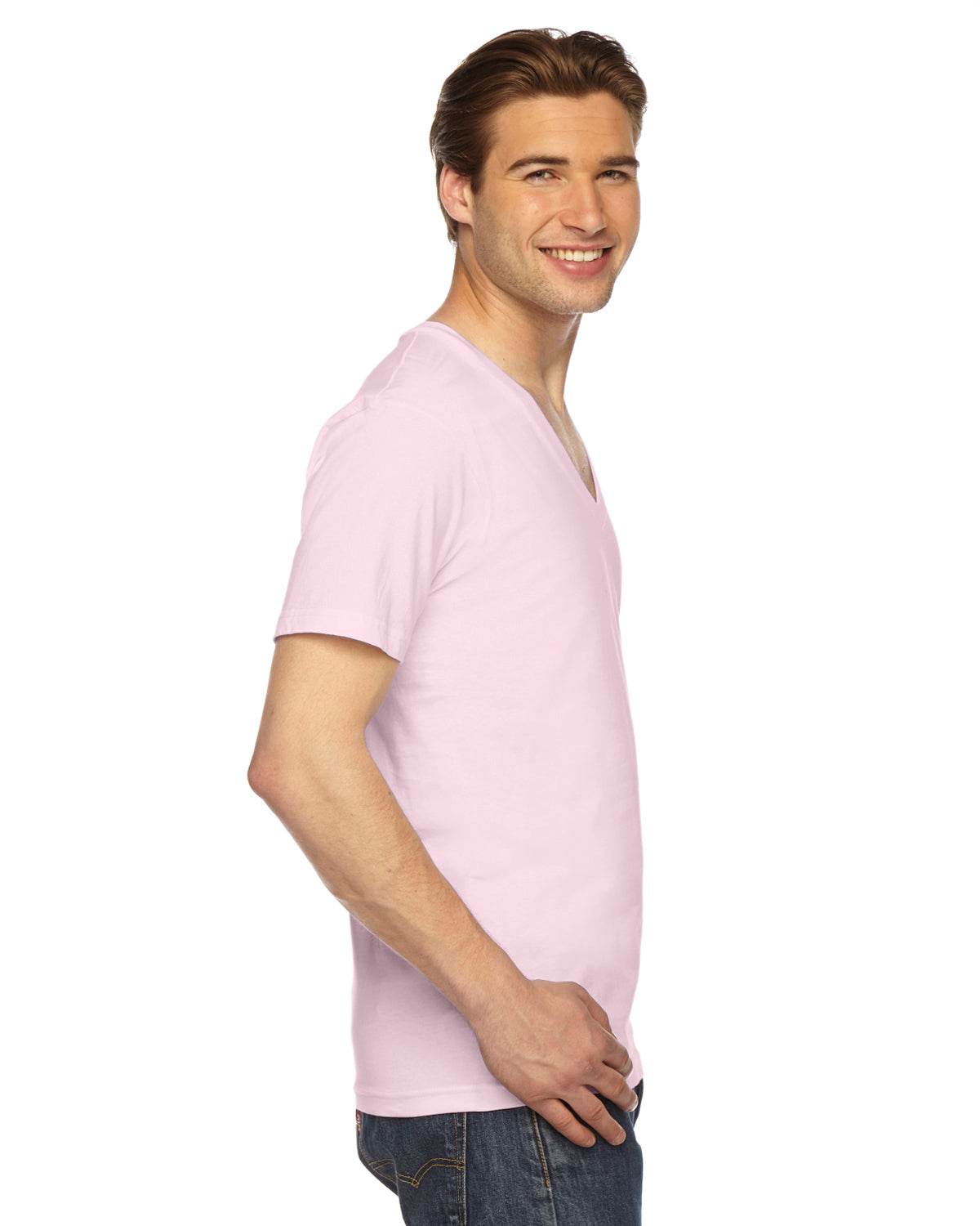 Unisex Fine Jersey Short-Sleeve V-Neck T-Shirt - Light Pink
