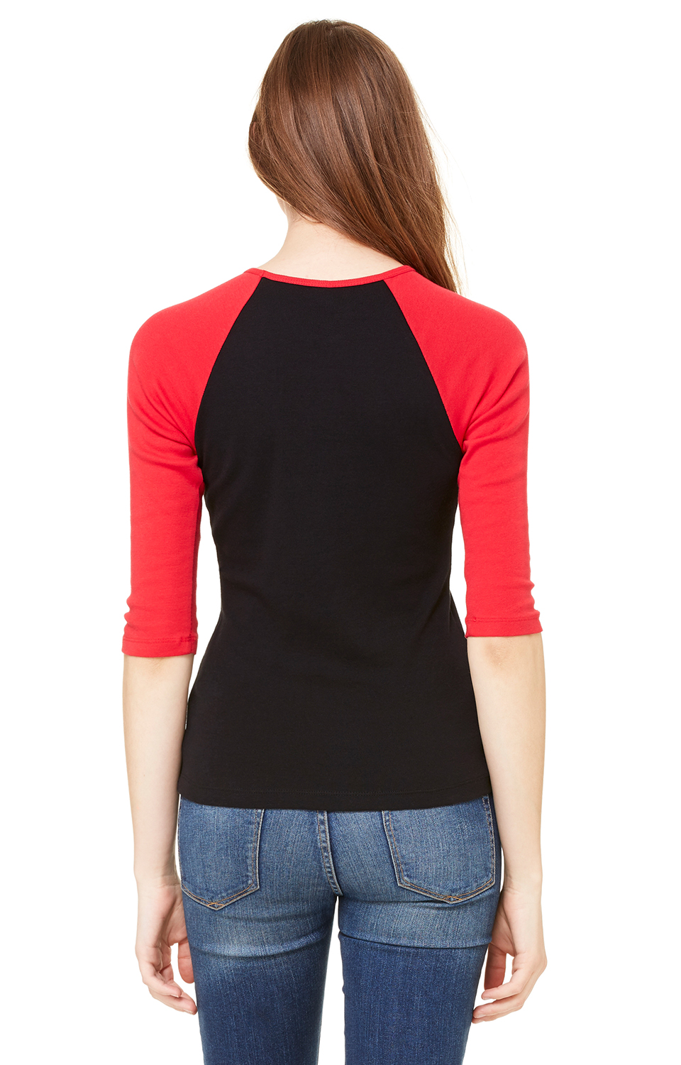 Women's Baby Rib 3/4-Sleeve Contrast Raglan T-Shirt - Black / Red