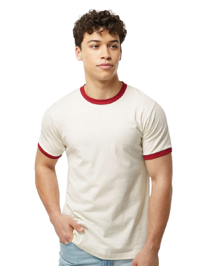 Unisex Fine Jersey Ringer Tee - Vintage White/ Rio Red