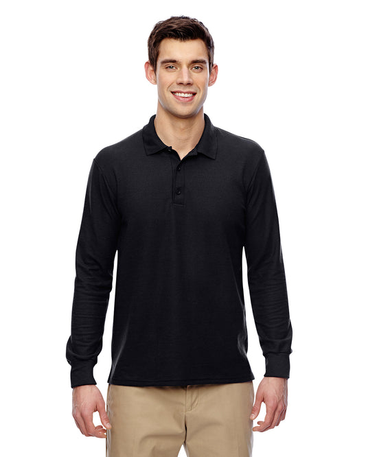 Unisex Double Piqué Long-Sleeve Polo - Black