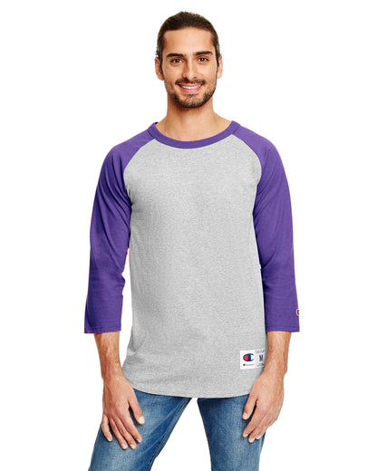 Unisex Raglan T-Shirt - Oxford Gray Heather / Purple