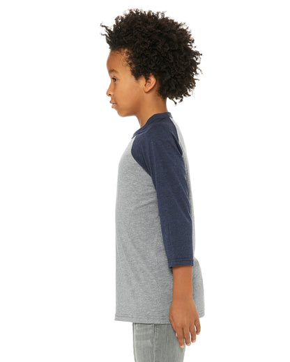 Youth 3/4-Sleeve Baseball T-Shirt - Gray / Navy Triblend