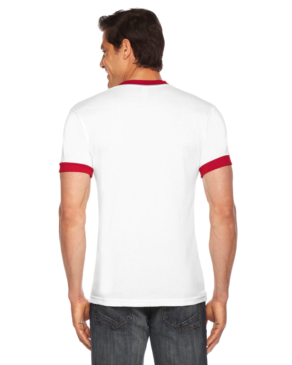 UNISEX Poly-Cotton Short-Sleeve Ringer T-Shirt - White / Red