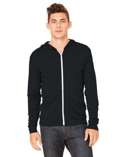 Unisex Triblend Full-Zip Lightweight Hoodie - Black Triblend