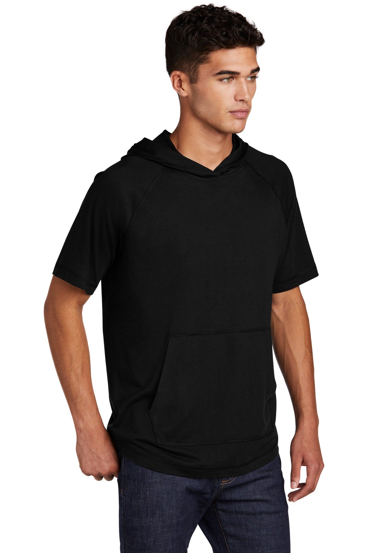 Unisex PosiCharge Tri-Blend Wicking Short Sleeve Hoodie - Black Triad So