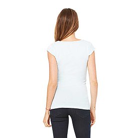 Women's Sheer Mini Rib Cap-Sleeve Deep V-Neck T-Shirt - Pale Blue