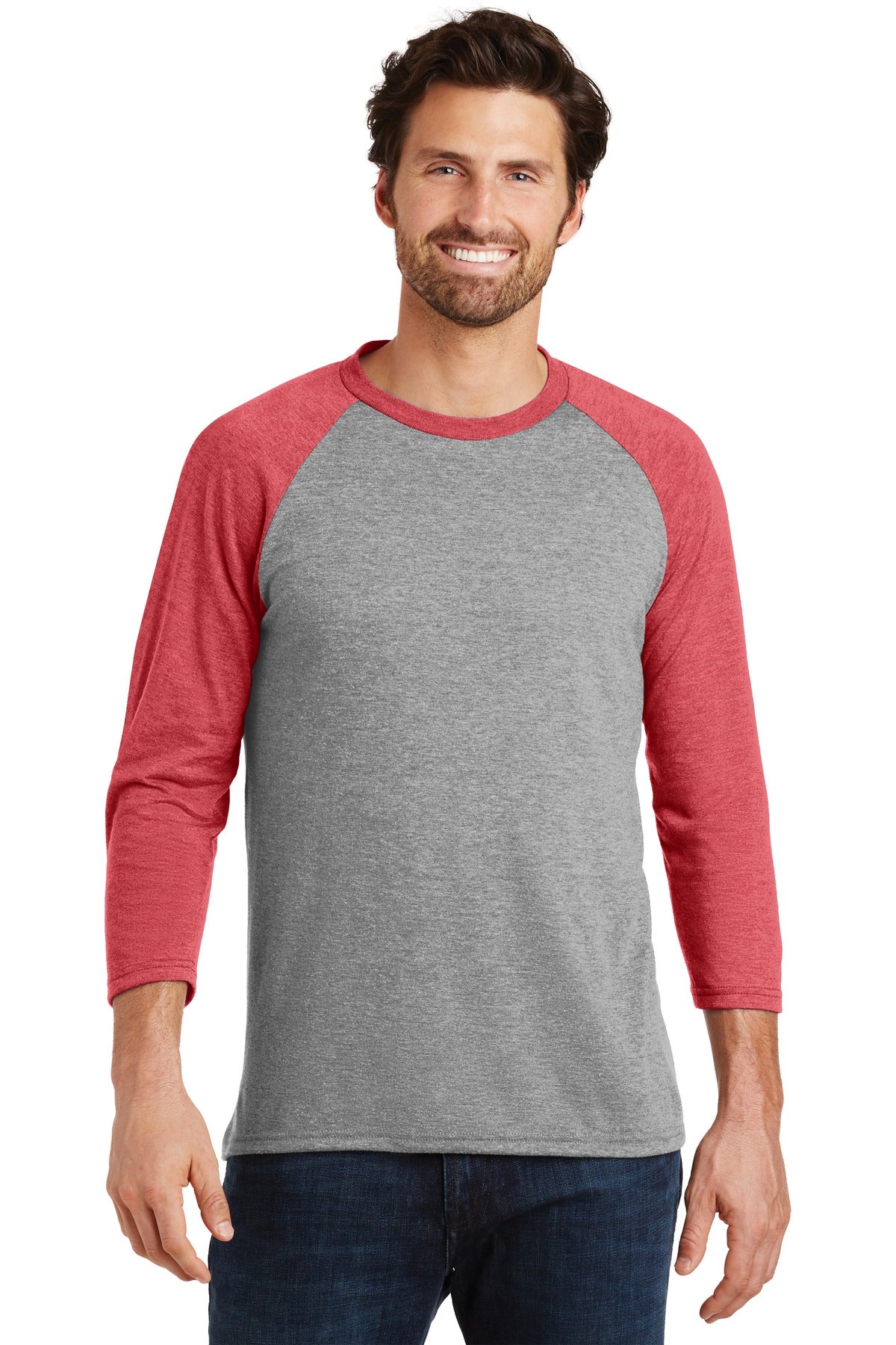 Unisex Perfect Tri 3/4-Sleeve Raglan - Red Fr / Gray Fr