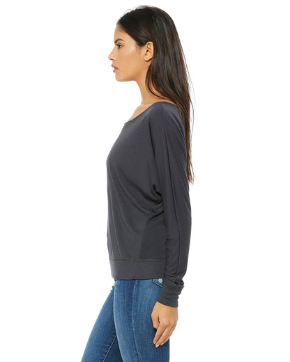 Women's Flowy Long-Sleeve Off Shoulder T-Shirt - Dark Gray