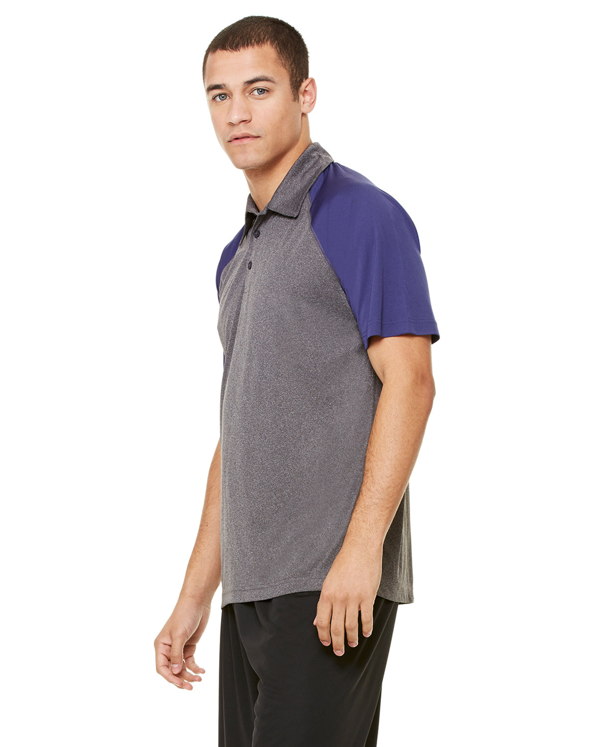 Unisex Performance Three-Button Raglan Polo - Dark Gray Heather / Sport Navy