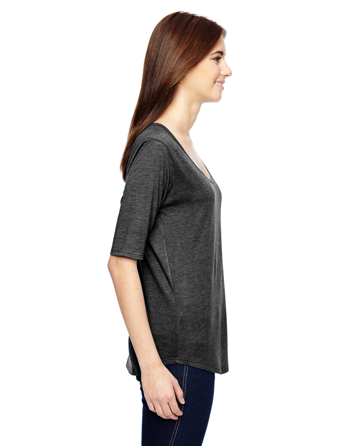Women's Triblend Deep Scoop 1/2-Sleeve T-Shirt - Heather Dark Gray