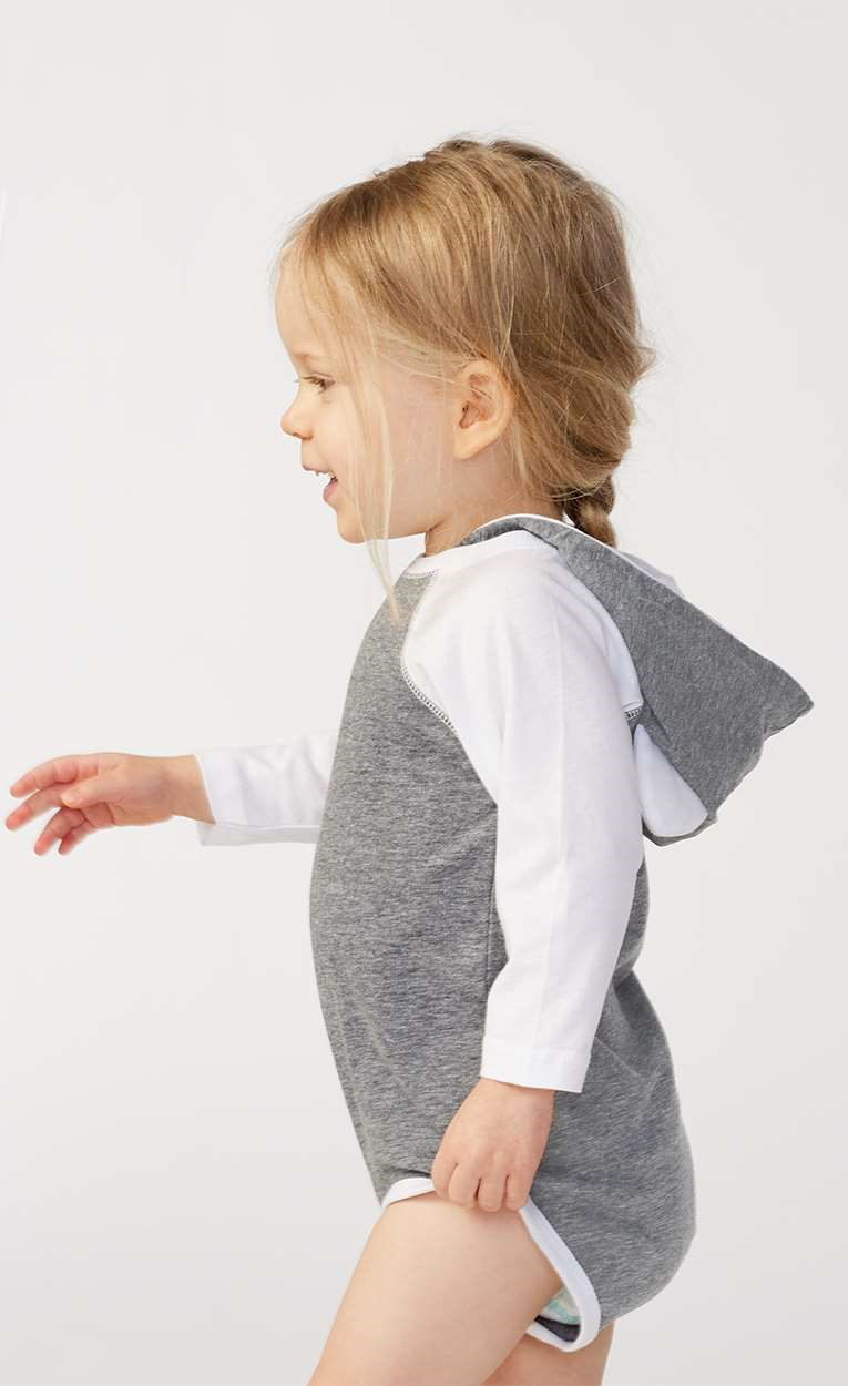 Infant Long Sleeve Fine Jersey Bodysuit With Ears - Granite Heather / White