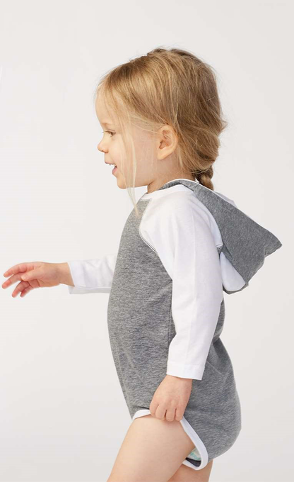 Infant Long Sleeve Fine Jersey Bodysuit With Ears - Granite Heather / White