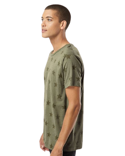 Unisex Star Print T-Shirt - Military Green Star