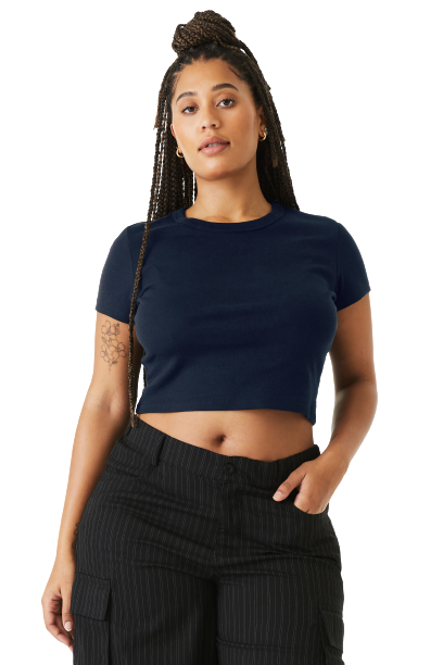 Women's Micro Ribbed Baby Tee - Solid Navy Blend