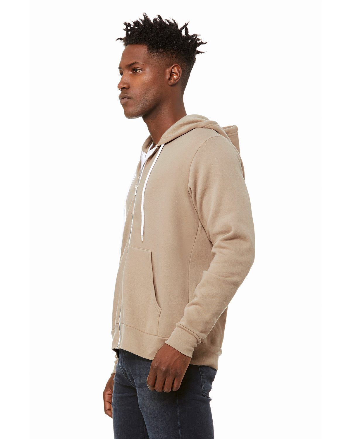 Unisex Poly-Cotton Sponge Fleece Full-Zip Hoodie - Tan