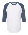 Unisex Fine Jersey Raglan Tee - White / Heather Denim