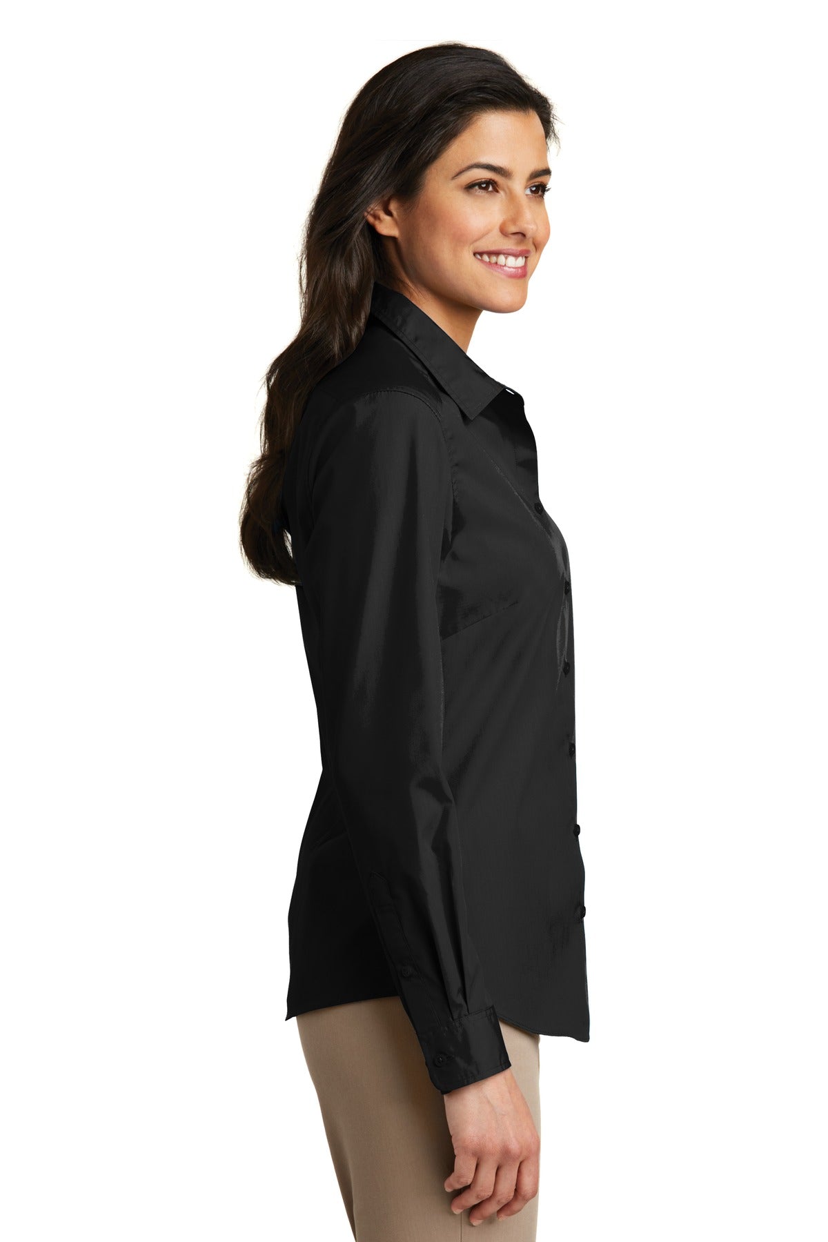 Women's Long Sleeve Carefree Poplin Shirt - Deep Black