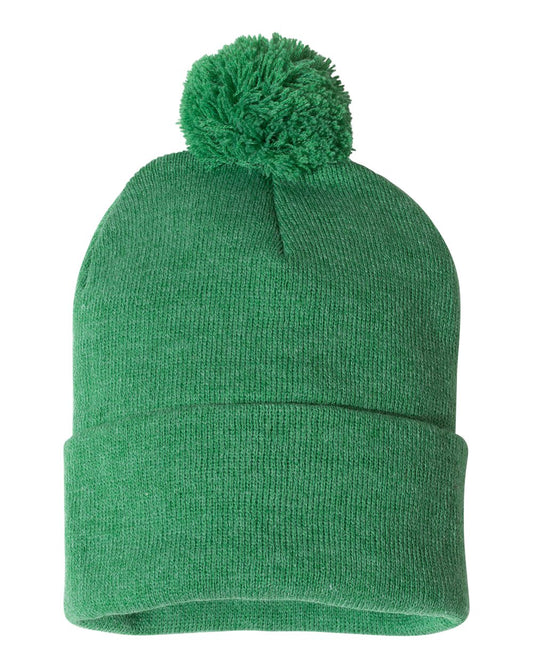 Pom-Pom 12" Knit Beanie - Heather Kelly