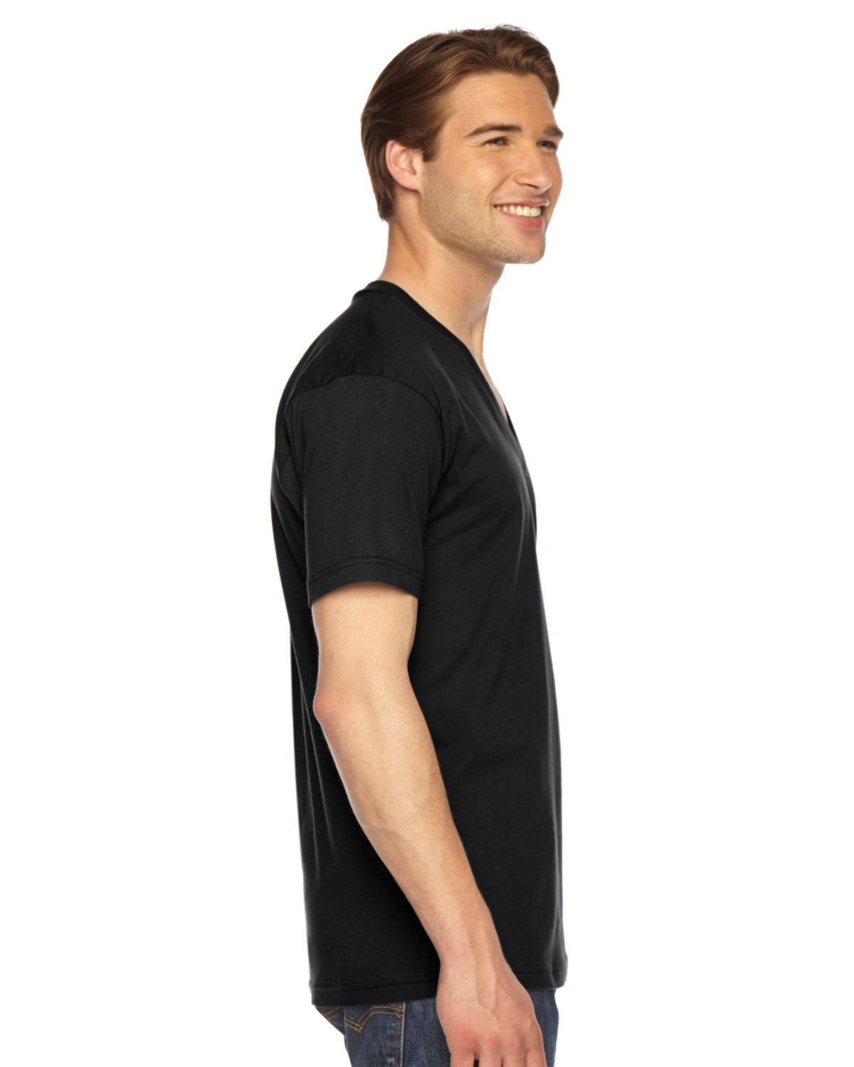 Unisex Fine Jersey Short-Sleeve V-Neck T-Shirt - Black