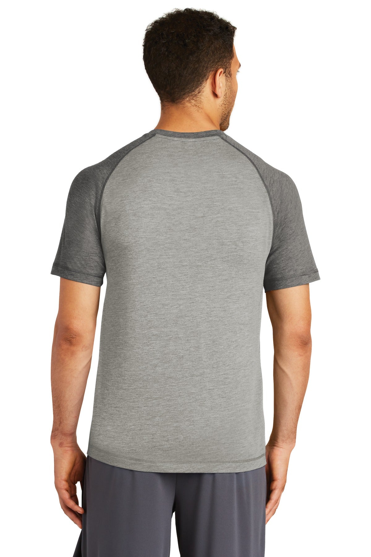 Unisex PosiCharge Tri-Blend Wicking Raglan Tee - Dark Gray Heather / Light Gray Heather