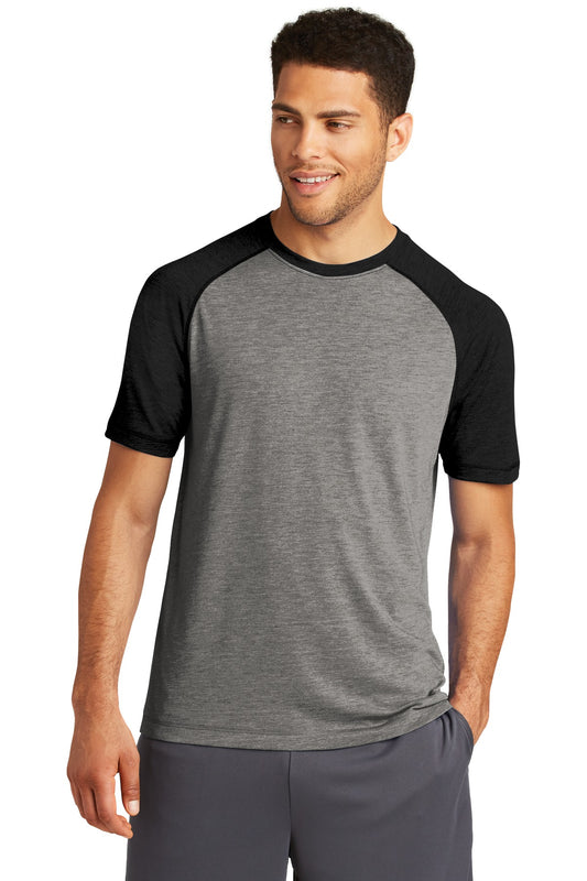 Unisex PosiCharge Tri-Blend Wicking Raglan Tee - Black Ts / Dgh