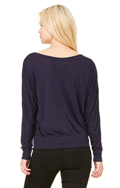 Women's Flowy Long-Sleeve Off Shoulder T-Shirt - Midnight