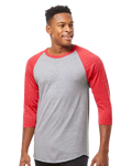 Unisex Fine Jersey Raglan Tee - Heather Gray / Heather Red
