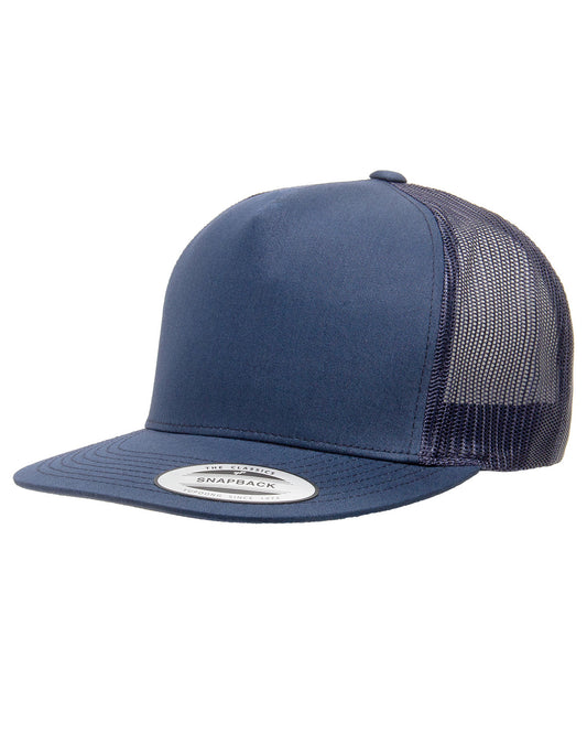Unisex 5-Panel Flat Bill Trucker Cap - Navy