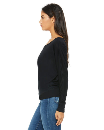 Women's Flowy Long-Sleeve Off Shoulder T-Shirt - Black