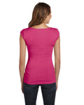 Women's Sheer Mini Rib Cap-Sleeve Deep V-Neck T-Shirt - Berry