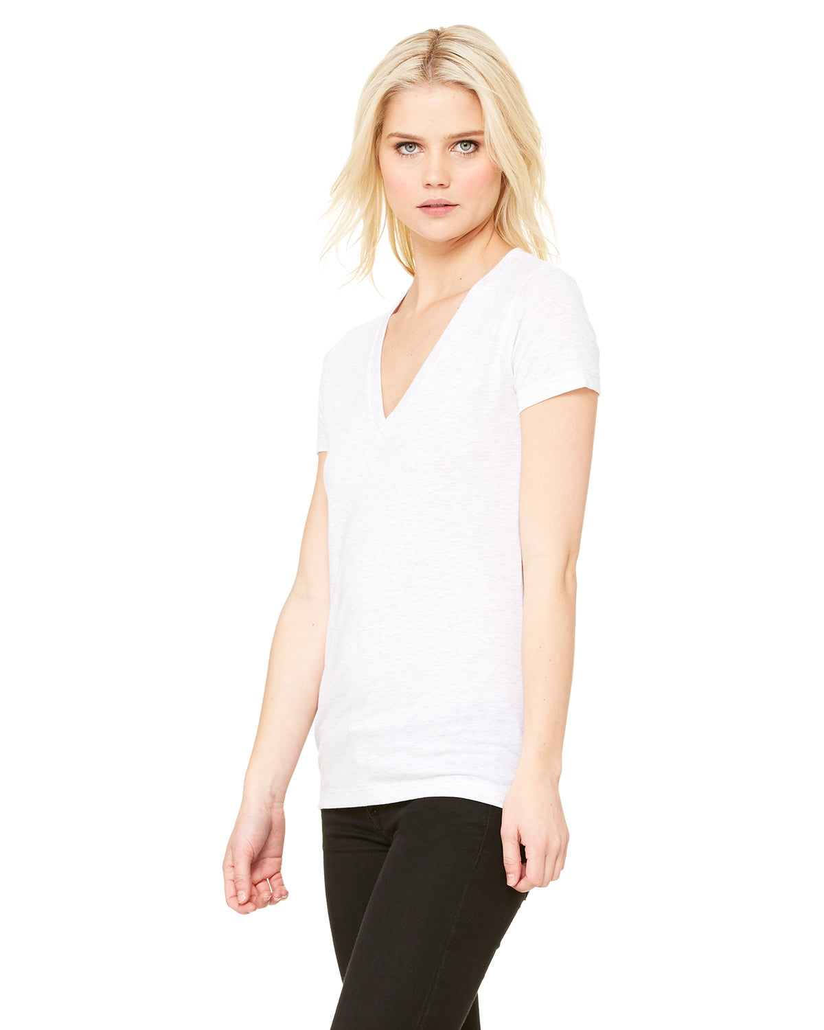 Women's Triblend Short-Sleeve Deep V-Neck T-Shirt - White Fleck Triblend