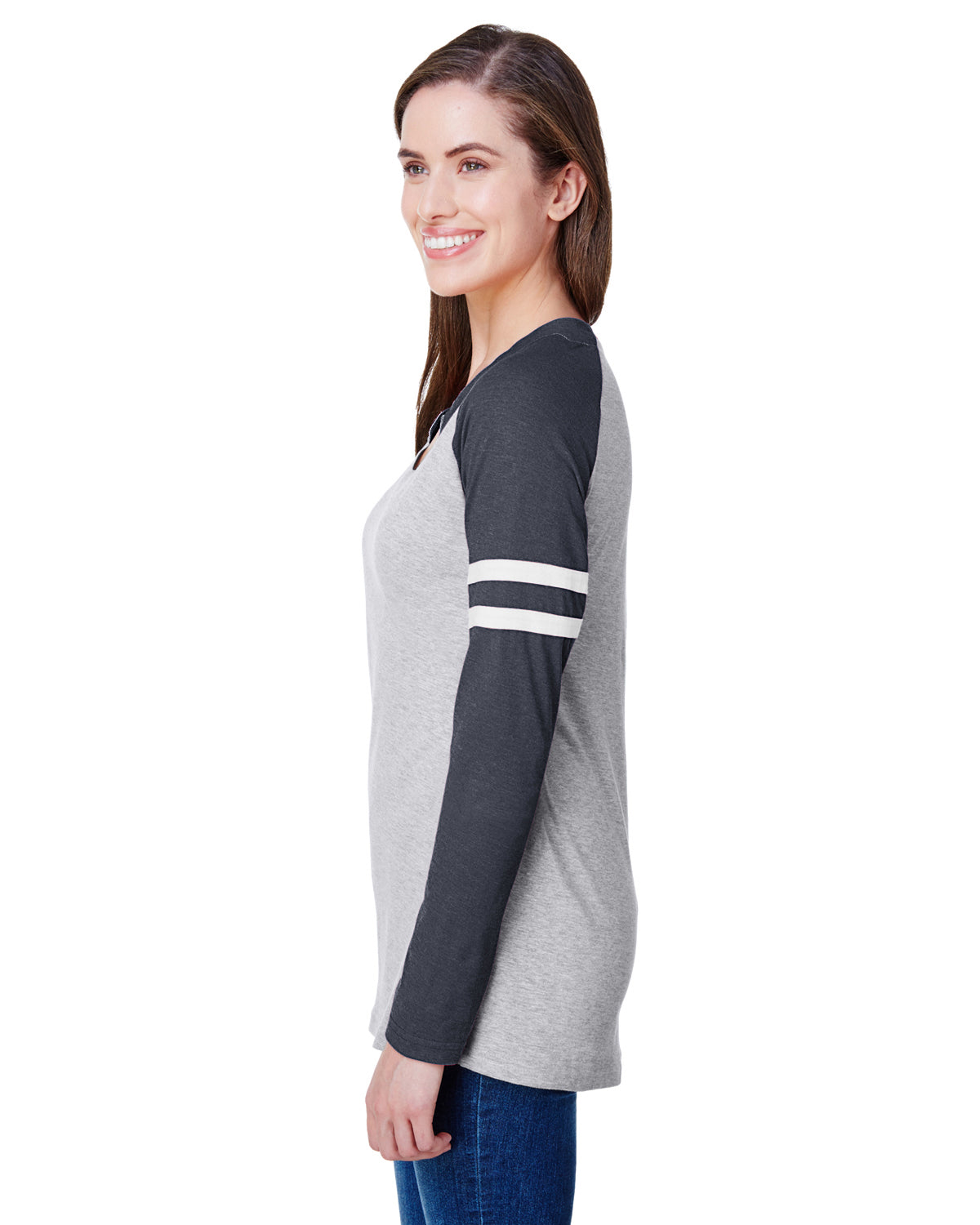 Women's Gameday Mash-Up Long Sleeve Fine Jersey T-Shirt - Vintage Heather / Vintage Navy / W