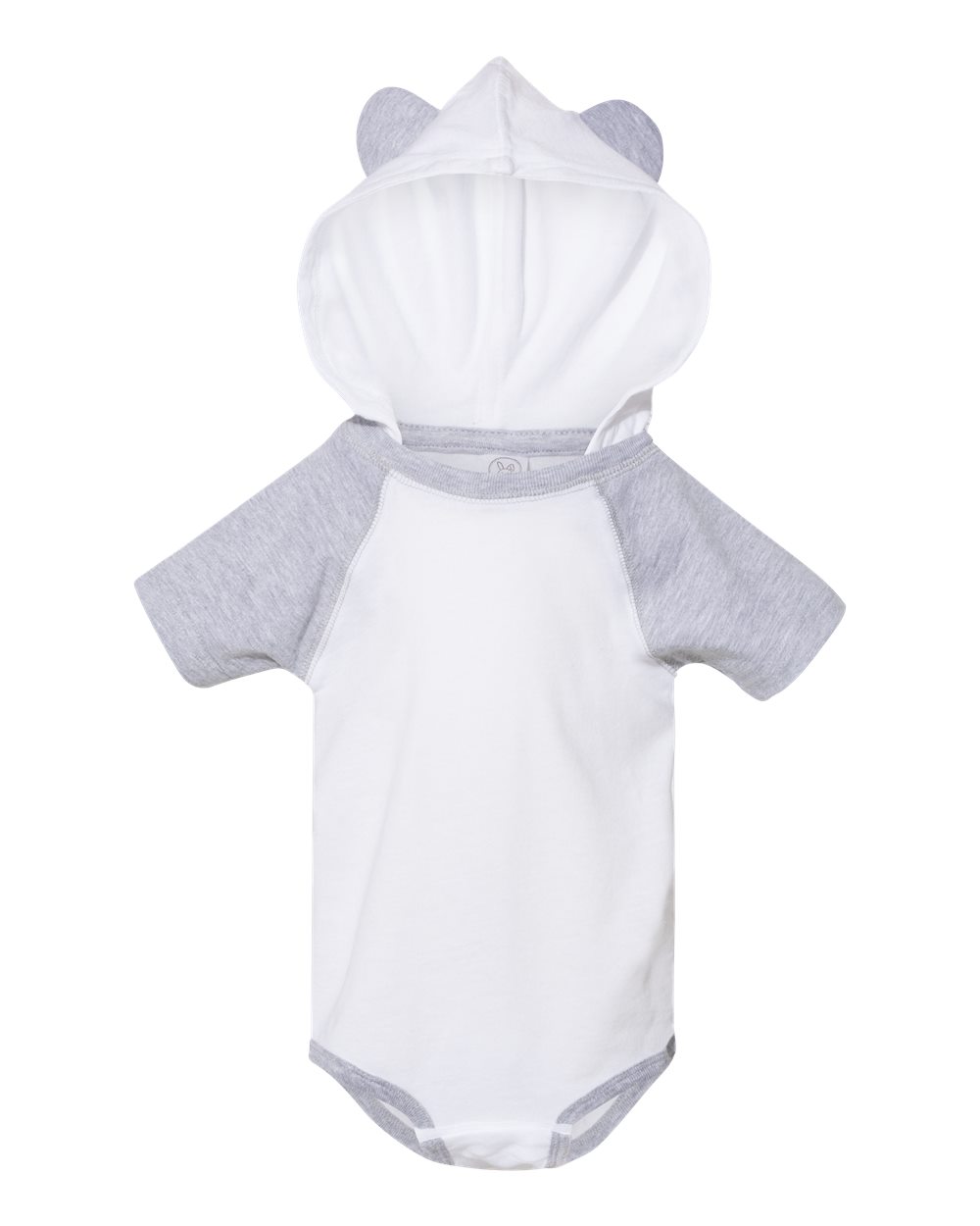 Fine Jersey Infant Short Sleeve Raglan Bodysuit with Hood & Ears - Blend White / Vintage Heather
