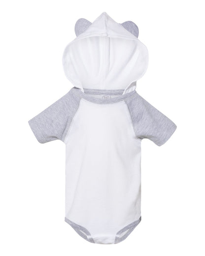 Fine Jersey Infant Short Sleeve Raglan Bodysuit with Hood & Ears - Blend White / Vintage Heather