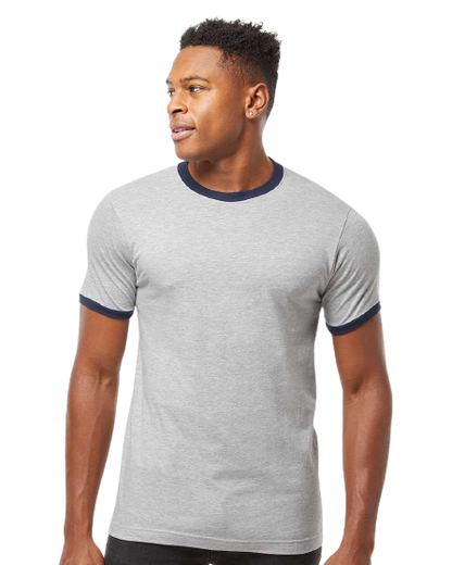 Unisex Fine Jersey Ringer Tee - Heather Grey/ Navy