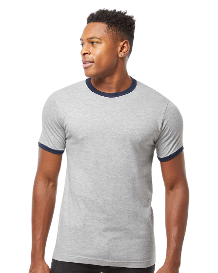 Unisex Fine Jersey Ringer Tee - Heather Grey/ Navy