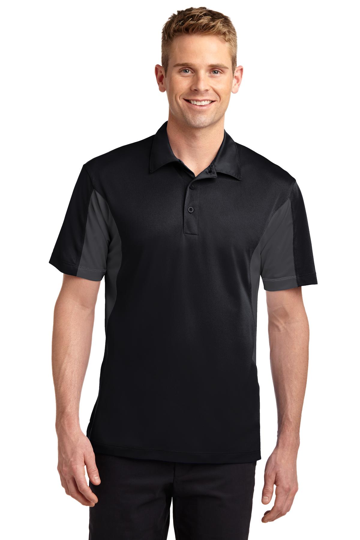 Men's Side Blocked Micropique Sport-Wick Polo - Black / Iron Gray