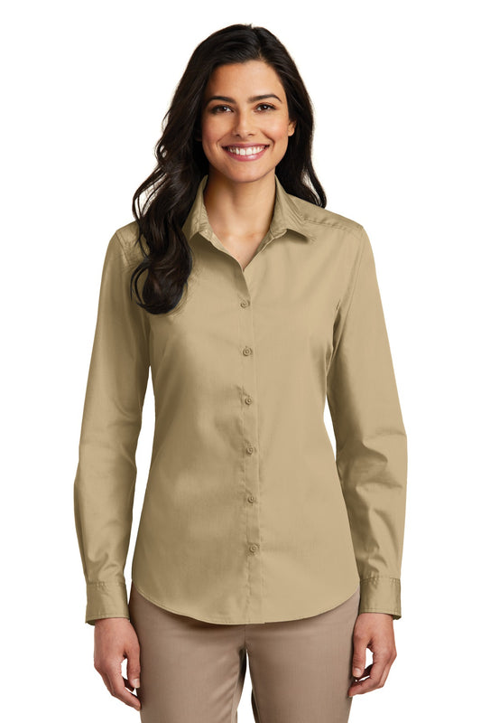 Women's Long Sleeve Carefree Poplin Shirt - Wheat